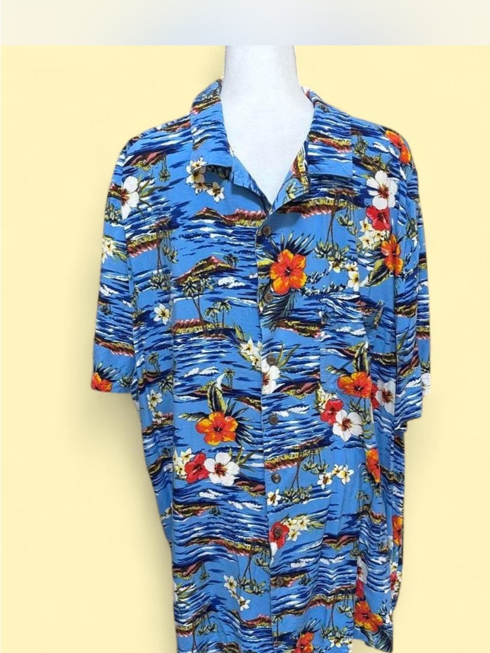 George Blue Tropical Floral Hawaiian Button-Down Shirt big and tall 3 XL